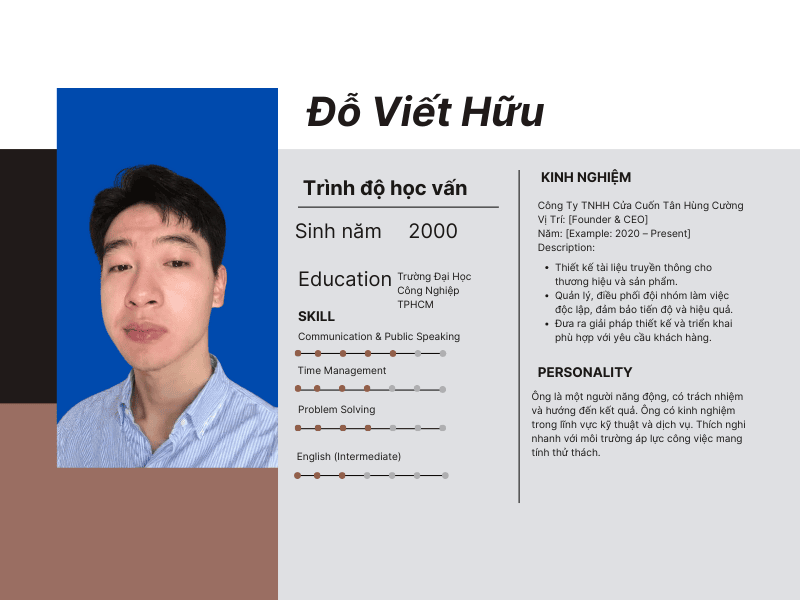 FOUNDER & CEO ĐỖ VIẾT HỮU 1 Đỗ Viết Hữu Founder & CEO Cửa Cuốn Tân Hùng Cường